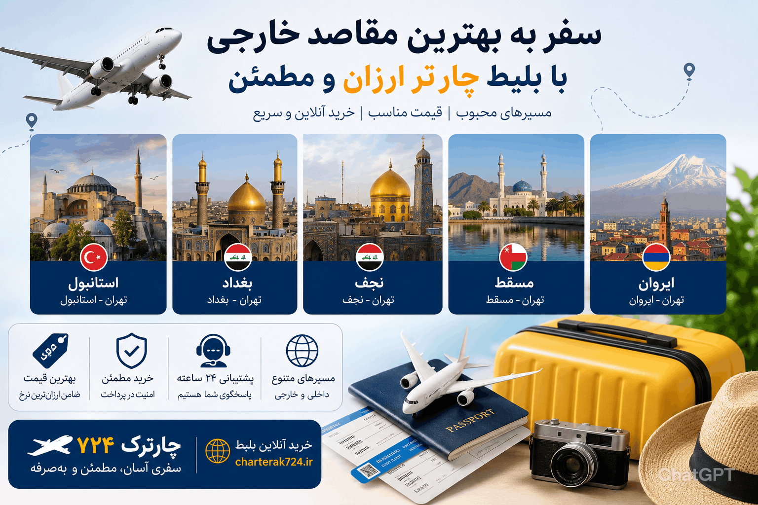 رزرو بلیط چارتر ارزان با چارترک ۷۲۴