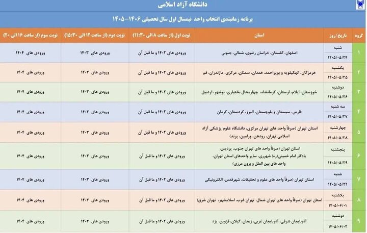 انتخاب واحد دانشگاه آزاد اسلامی از ۲۴ مرداد آغاز می شود